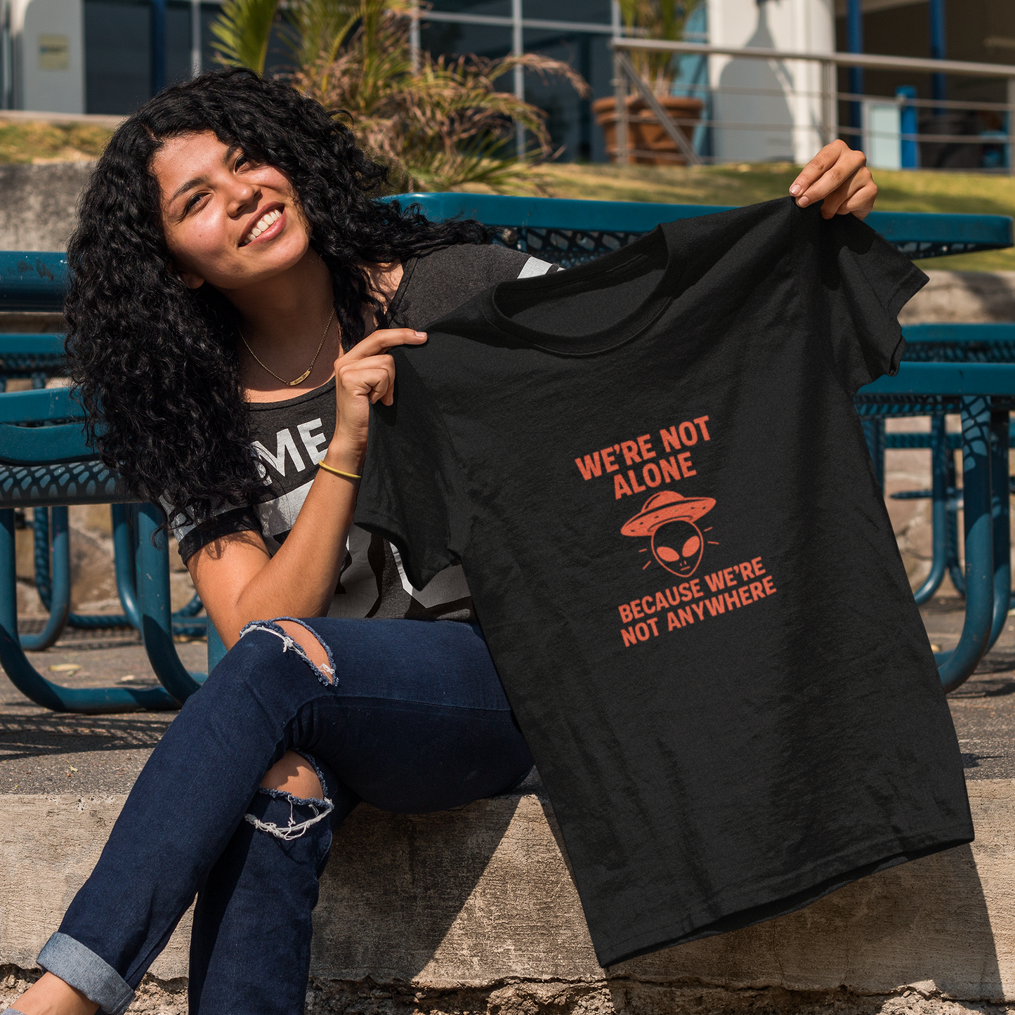 We're Not Alone T-Shirt | Funny Alien UFO Tee, Unisex Sci-Fi Lover Gift