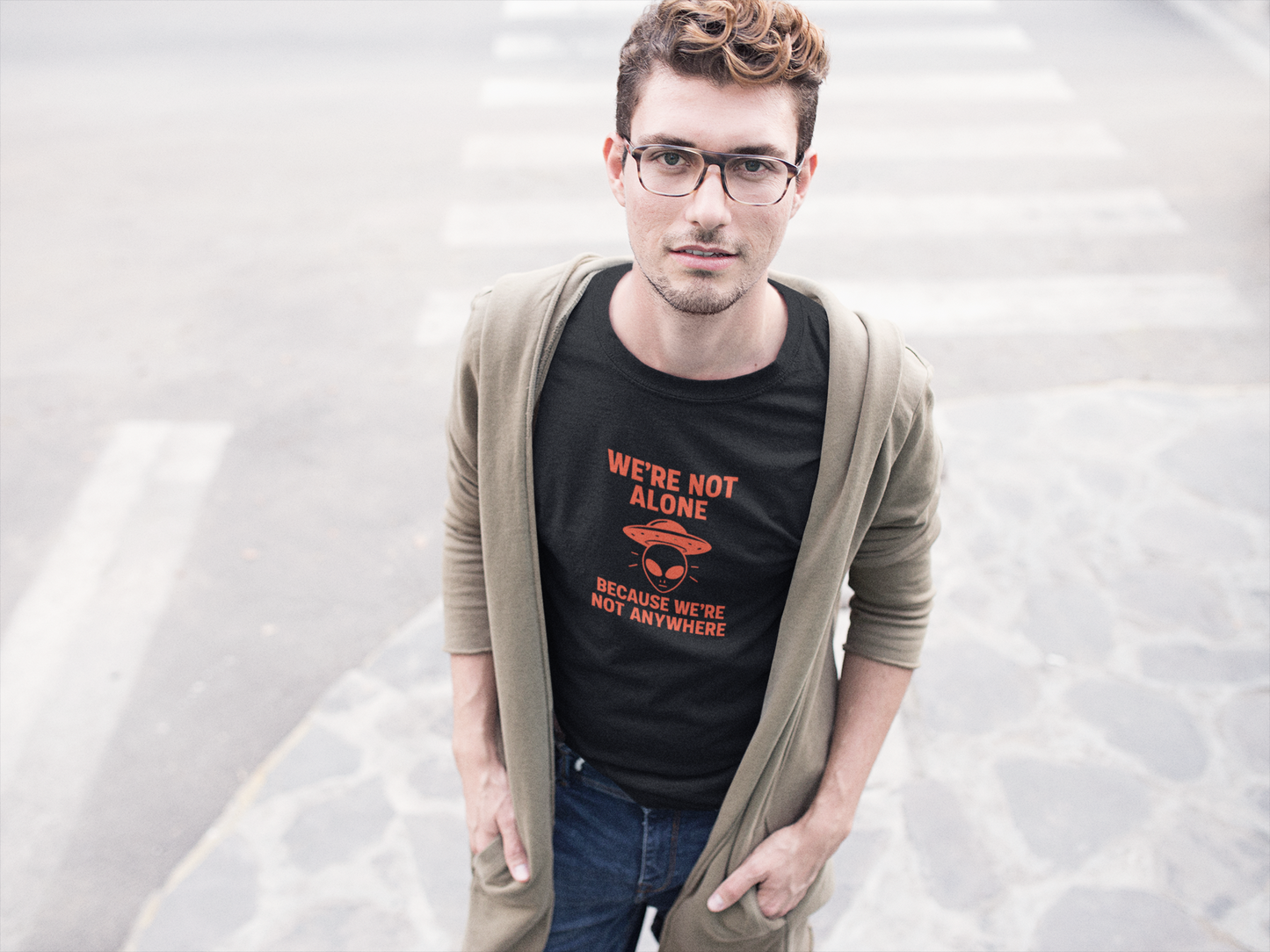 We're Not Alone T-Shirt | Funny Alien UFO Tee, Unisex Sci-Fi Lover Gift